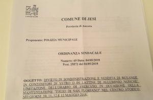 Ordinanza sindacale Palio