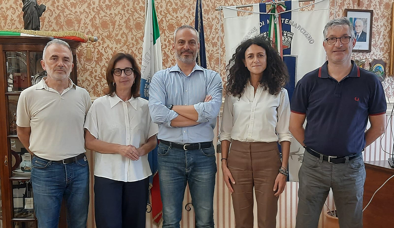 Montemarciano, ecco la nuova giunta. Da sinistra: Renzo Sordoni, Fabiola Caprari, il sindaco Maurizio Grilli, Loredana Rosati e Gilberto Ripanti (vicesindaco)