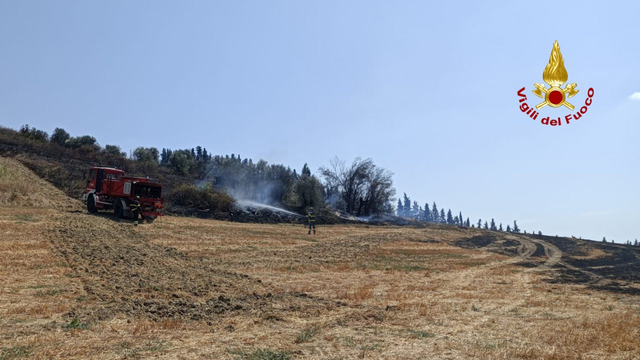 L'intervento dei vigili del fuoco per domare l'incendio che ha coinvolto la zona di Pianello, a Ostra