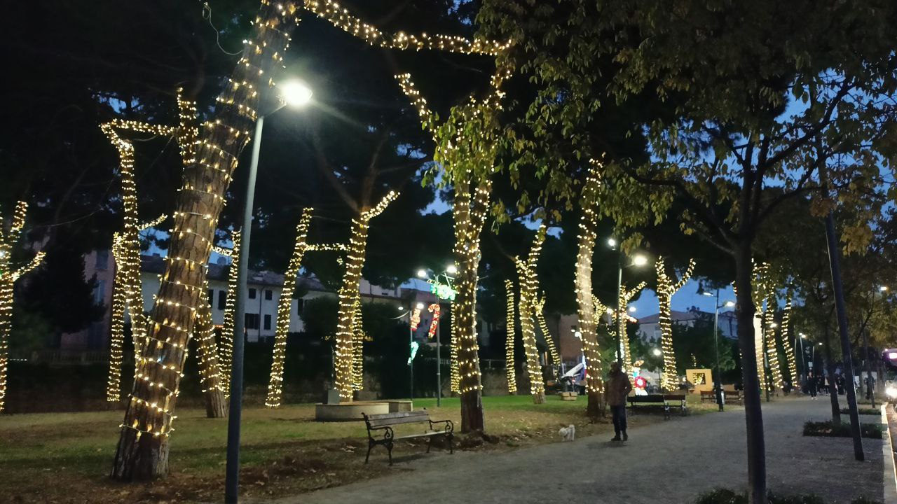 Le luminarie di natale allestite ai giardini Catalani di Senigallia